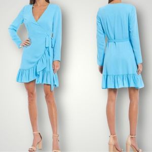 Gianni Bini GEORGINA RUFFLE Wrap Dress Sky Blue Size XS